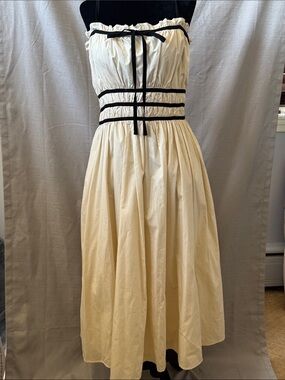 Francesca's Collections Cream Midi Dress with Black Ribbon Accents